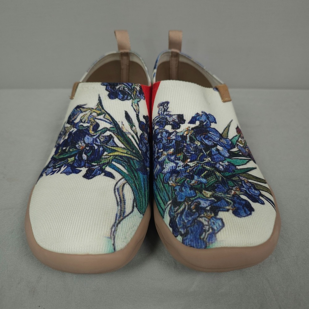 UIN Toledo Shoes Women 8 White Purple Iris Floral Print Slip On Walking Travel